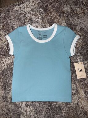 Sincerely Jules Light Blue Short Sleeve Ringer Tee with White Trim